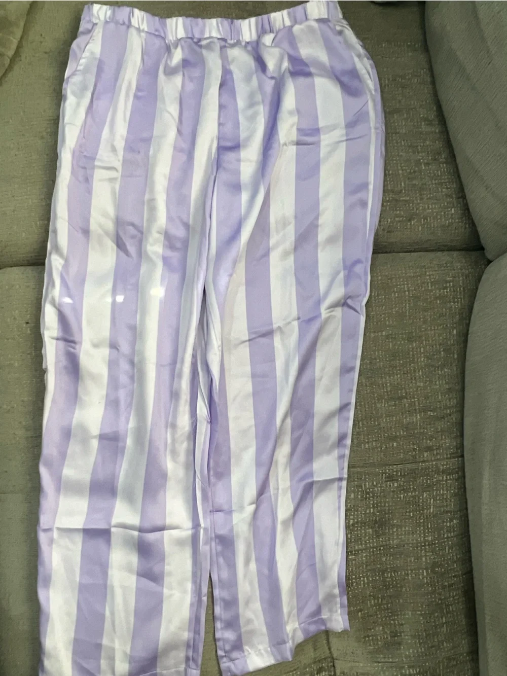 LOFT Satin Notch Collar Purple Striped Pajama Set k31